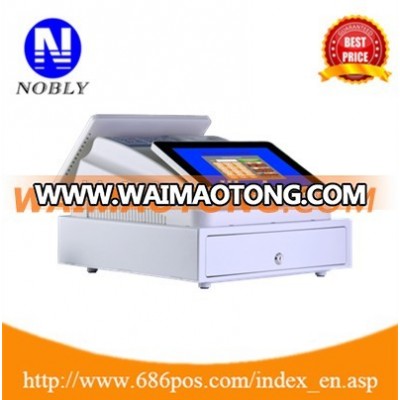 Hot sale! touch screen pos all in one Cash register for sale with thermal printer, OS, Software,cash drawer,dual screen