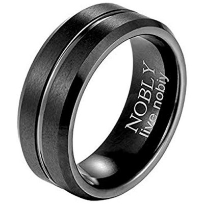 Nobly Tungsten Wedding Band Ring 8mm Men Women Comfort Fit Black Grey Step Bevel Edge Brushed Polished (13-a12)